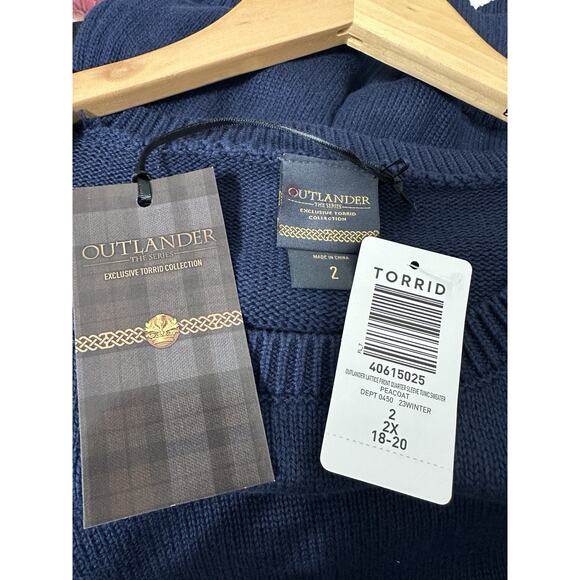 Torrid Outlander Sweater Women 2X Blue Lattice Front Quarter Sleeve Tunic - Picture 9 of 13